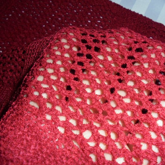 Cardigan Sweater NEW Knit dark red Duster long sleeve see-through - Picture 3 of 9